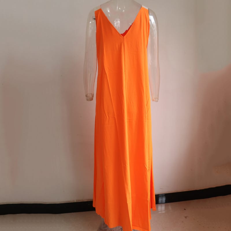 Women's Solid Color Sleeveless V-Neck Maxi Dress