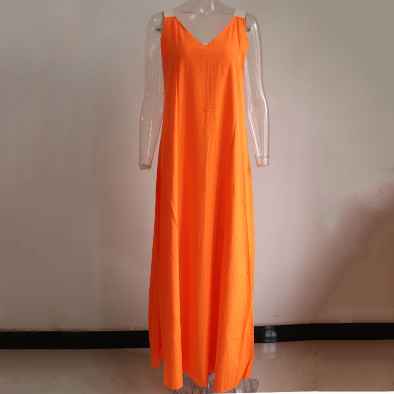 Women's Solid Color Sleeveless V-Neck Maxi Dress