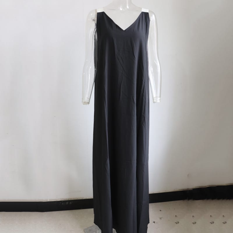 Women's Solid Color Sleeveless V-Neck Maxi Dress