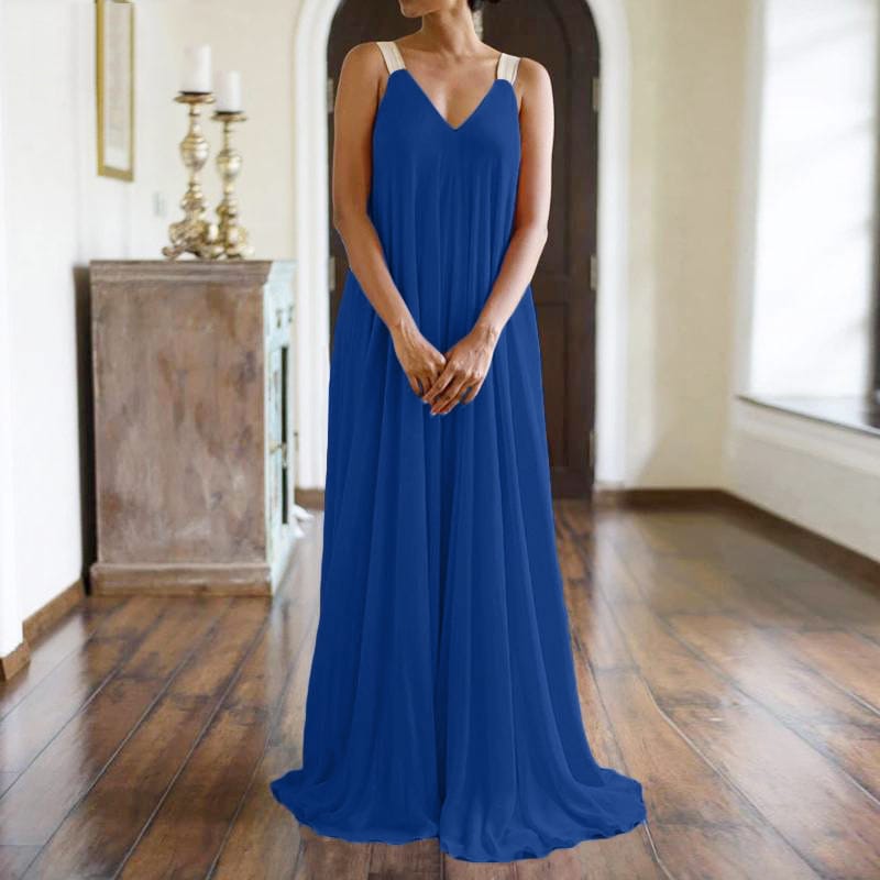 Women's Solid Color Sleeveless V-Neck Maxi Dress