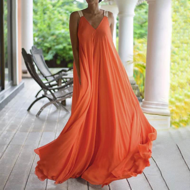 Women's Solid Color Sleeveless V-Neck Maxi Dress