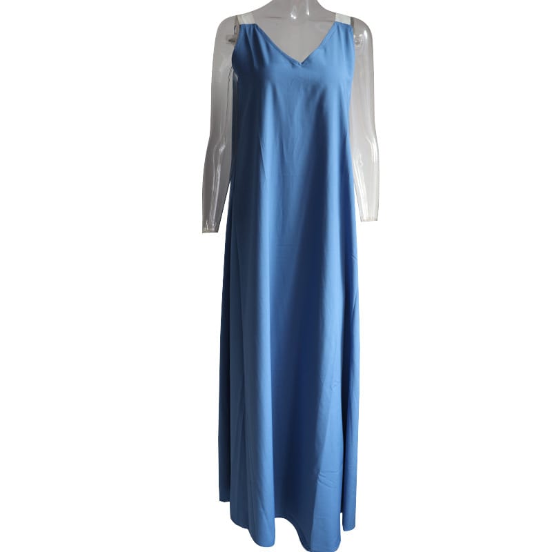 Women's Solid Color Sleeveless V-Neck Maxi Dress