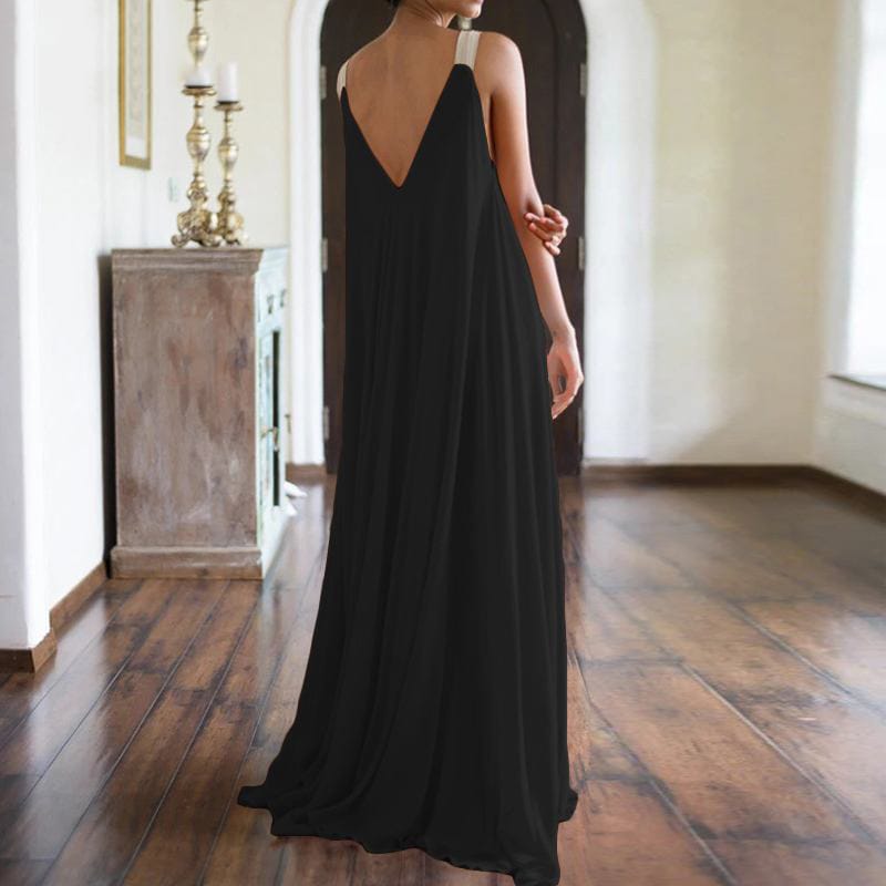 Women's Solid Color Sleeveless V-Neck Maxi Dress