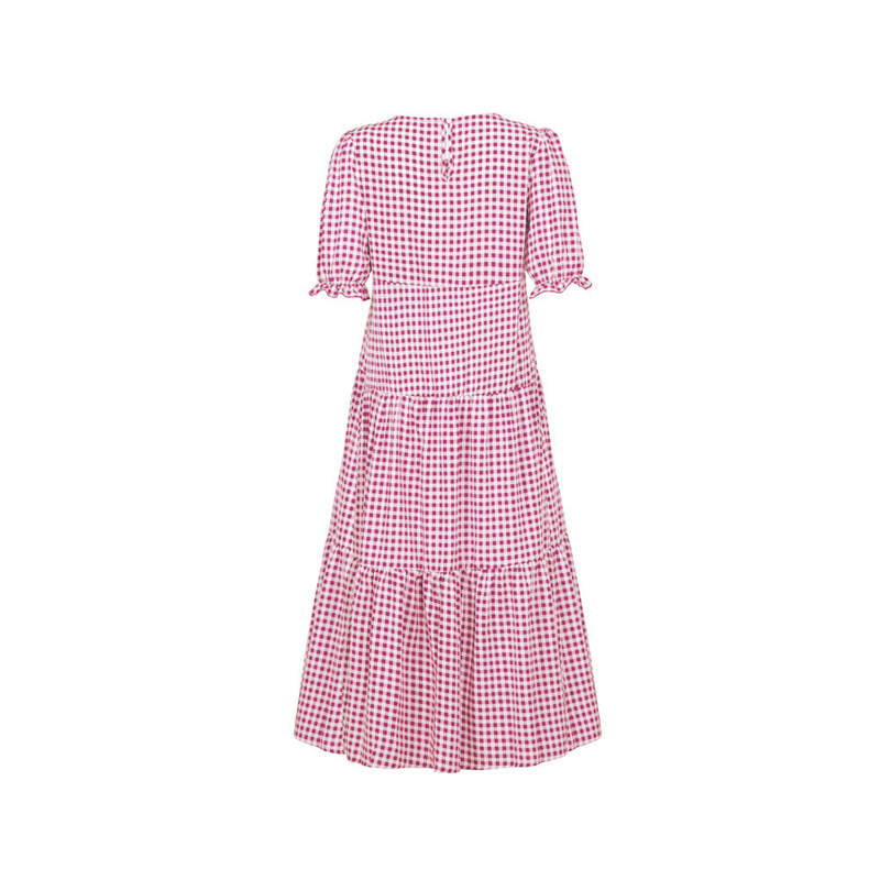 Women's S-2XL Casual Puff Sleeve Plaid Maxi Dress