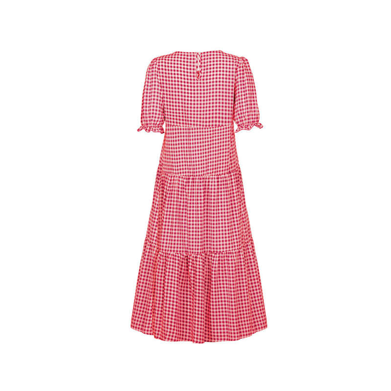 Women's S-2XL Casual Puff Sleeve Plaid Maxi Dress