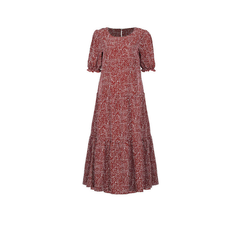 Women's S-2XL Casual Puff Sleeve Plaid Maxi Dress