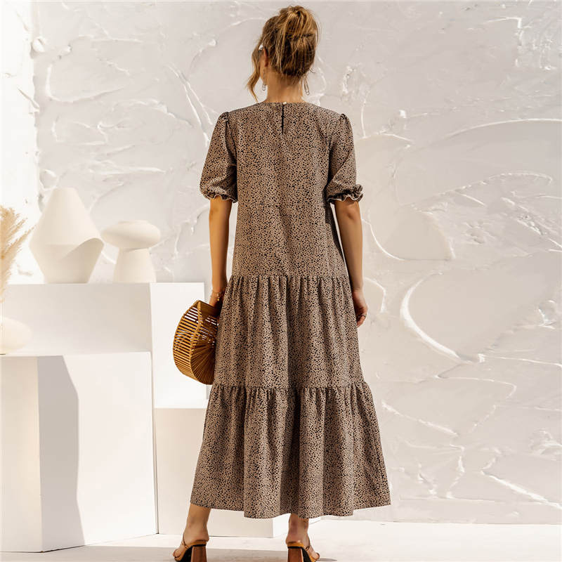 Women's S-2XL Casual Puff Sleeve Plaid Maxi Dress