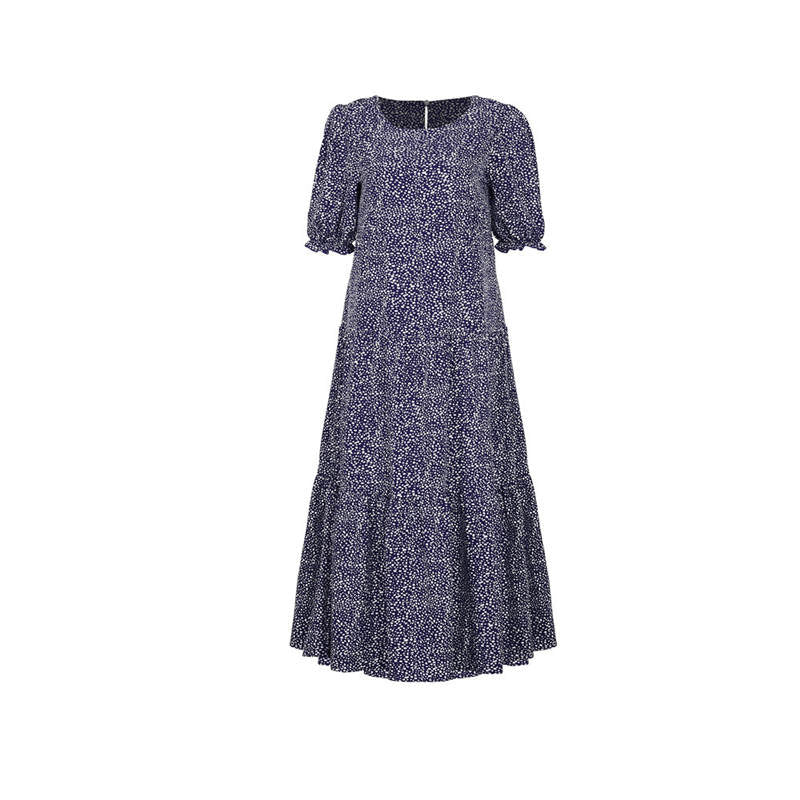 Women's S-2XL Casual Puff Sleeve Plaid Maxi Dress