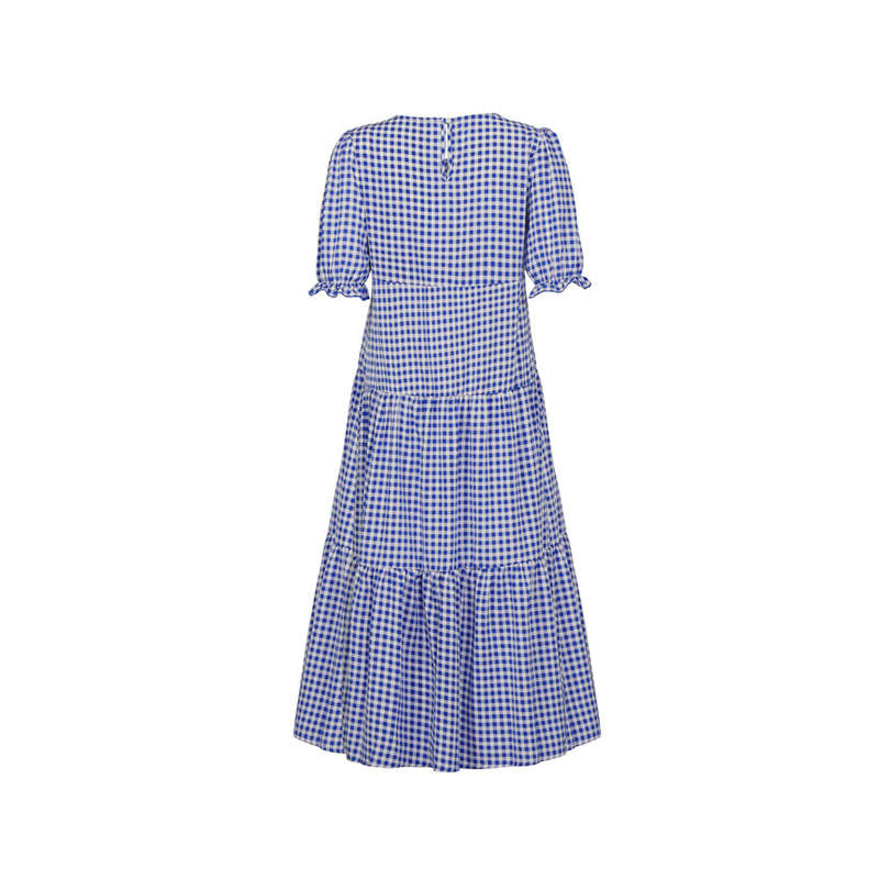 Women's S-2XL Casual Puff Sleeve Plaid Maxi Dress