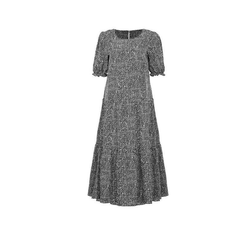 Women's S-2XL Casual Puff Sleeve Plaid Maxi Dress