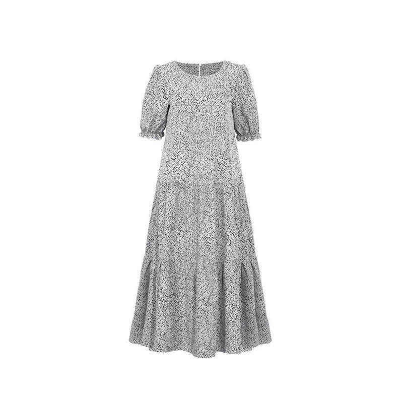 Women's S-2XL Casual Puff Sleeve Plaid Maxi Dress