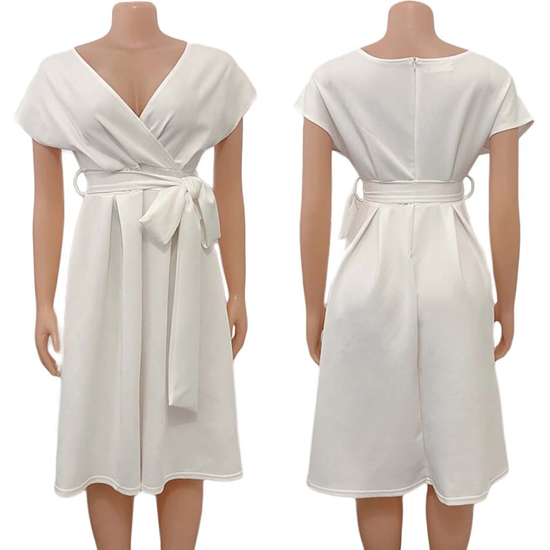 Women's S-3XL Plus Size Off-Shoulder V-Neck Bow Knotted Midi Dress