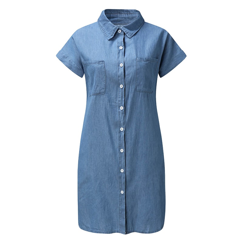 Women's Lapel Single-Breasted Short Sleeve Denim Square Collar Dress