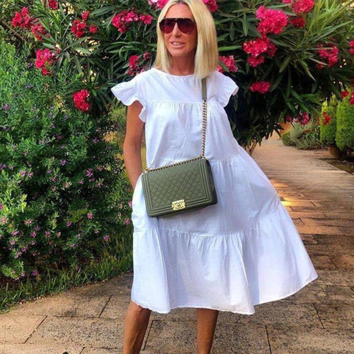 Women's Loose Solid Color Ruffled Swing Dress