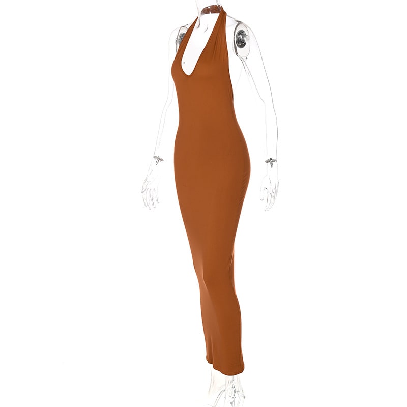 Women's Sexy Solid Color Halter Neck Backless Maxi Dress