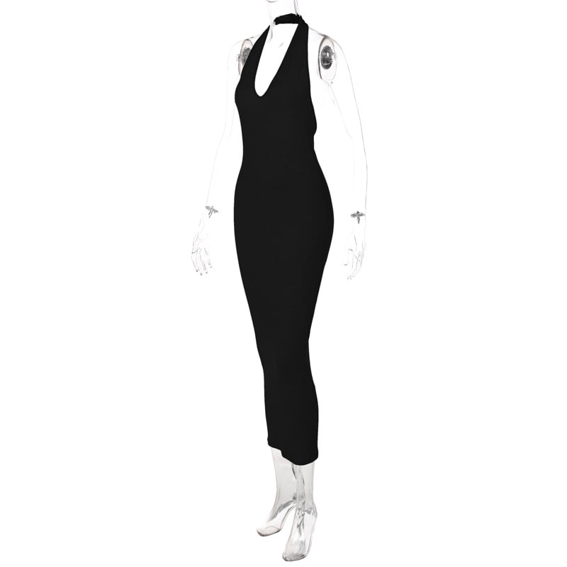 Women's Sexy Solid Color Halter Neck Backless Maxi Dress
