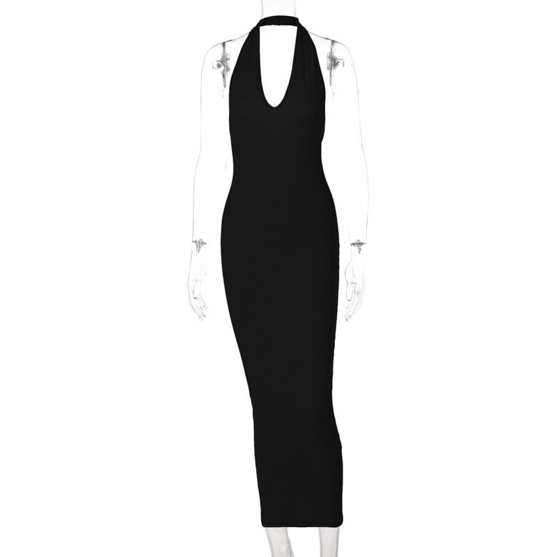 Women's Sexy Solid Color Halter Neck Backless Maxi Dress