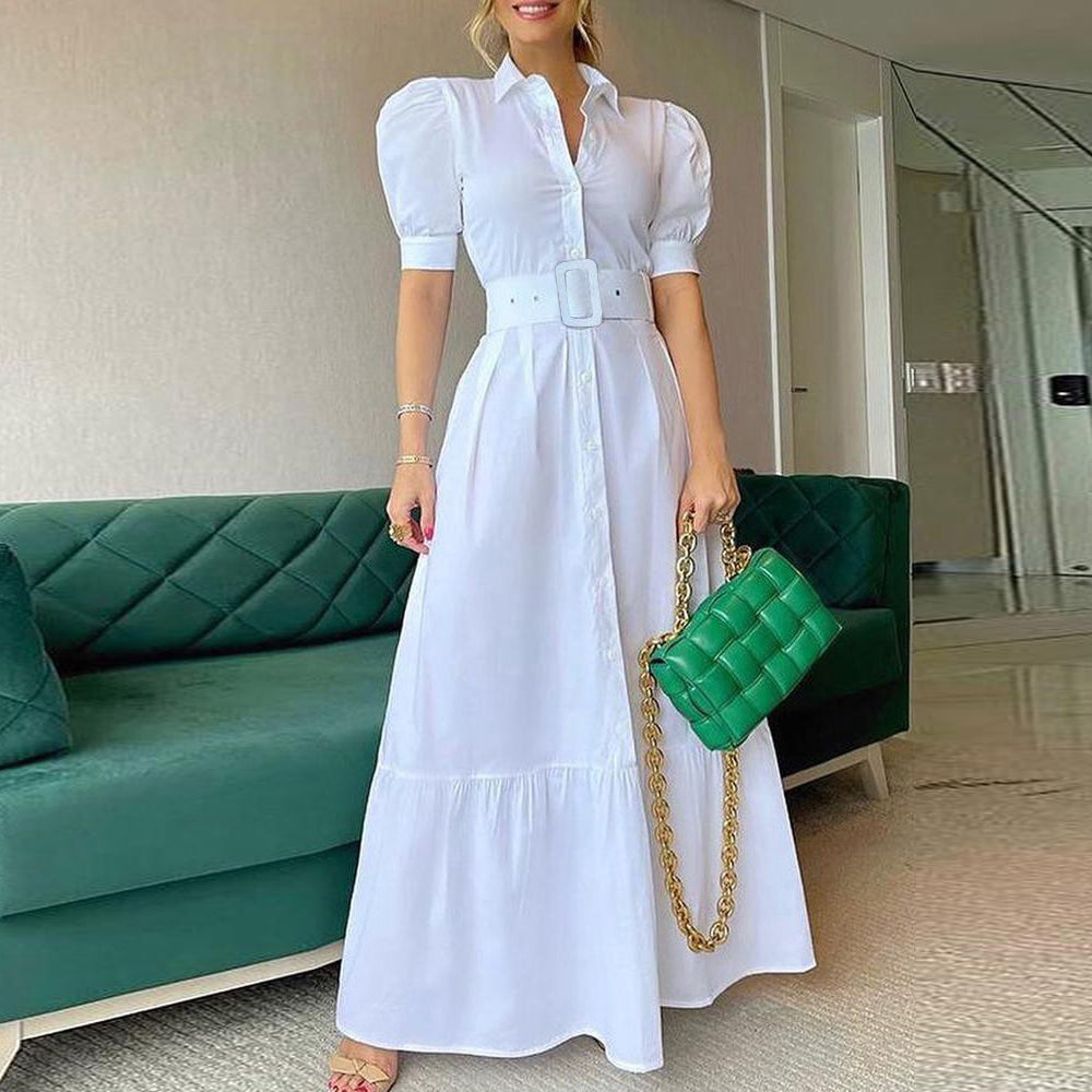 Women's Casual Solid Color Midi Dress, with Belt