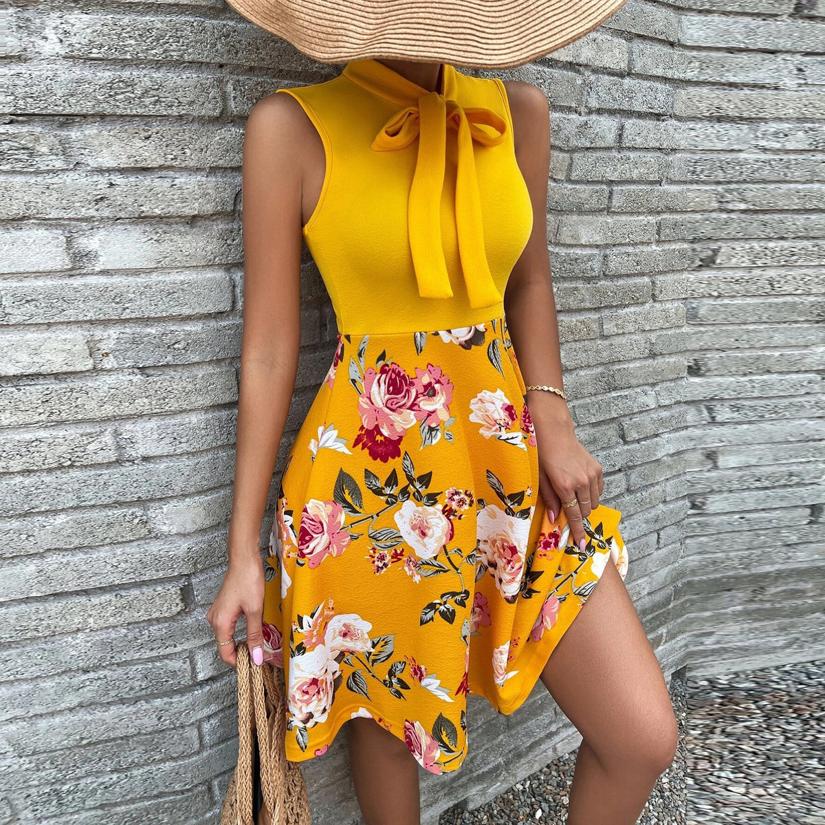 Women's Floral Print A-Line Dress, Ant Cloth