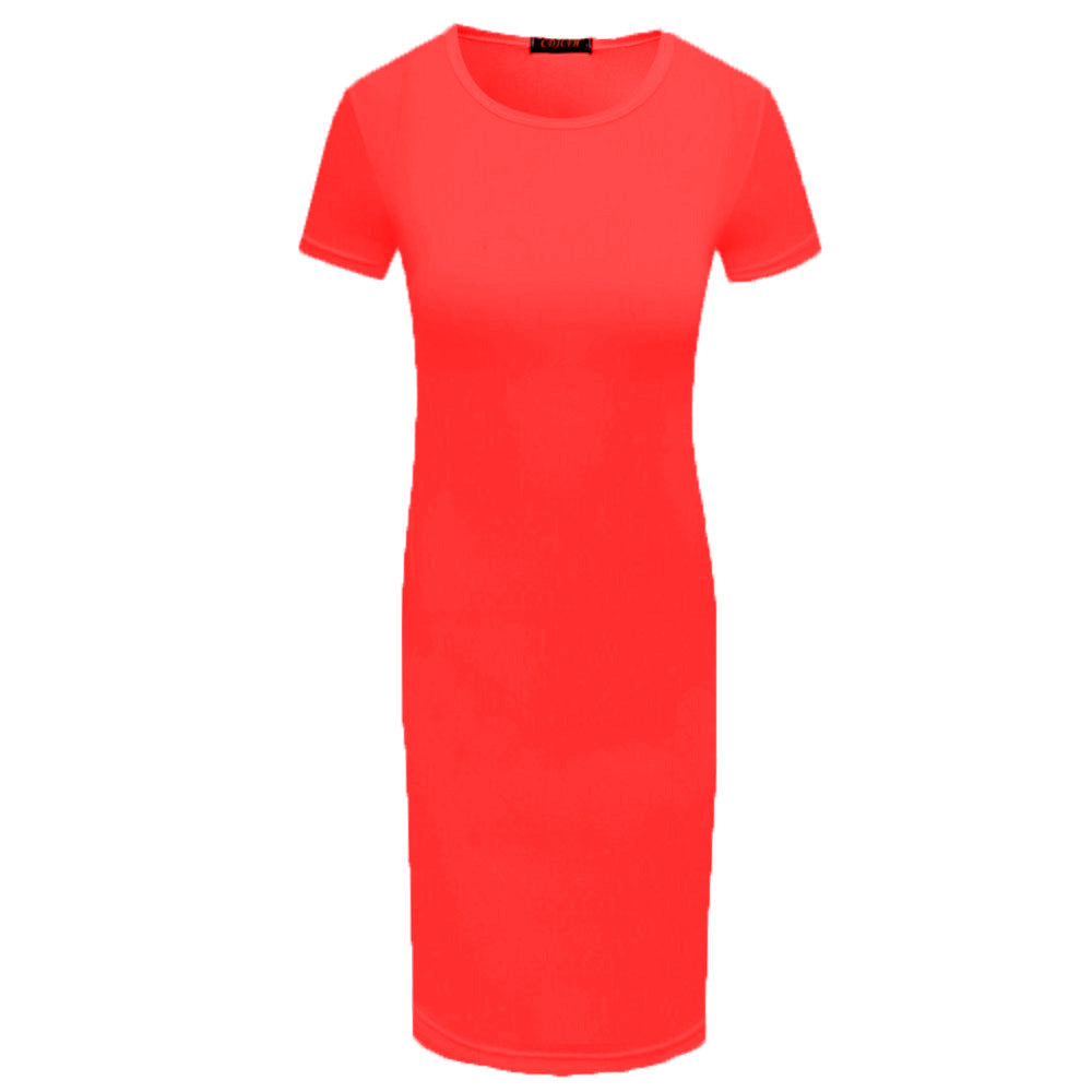Solid Color Short Sleeve Round Collar Bodycon Dress