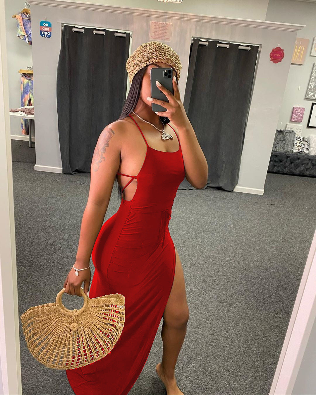 Women's Sexy Backless Solid Color Split Maxi Dress
