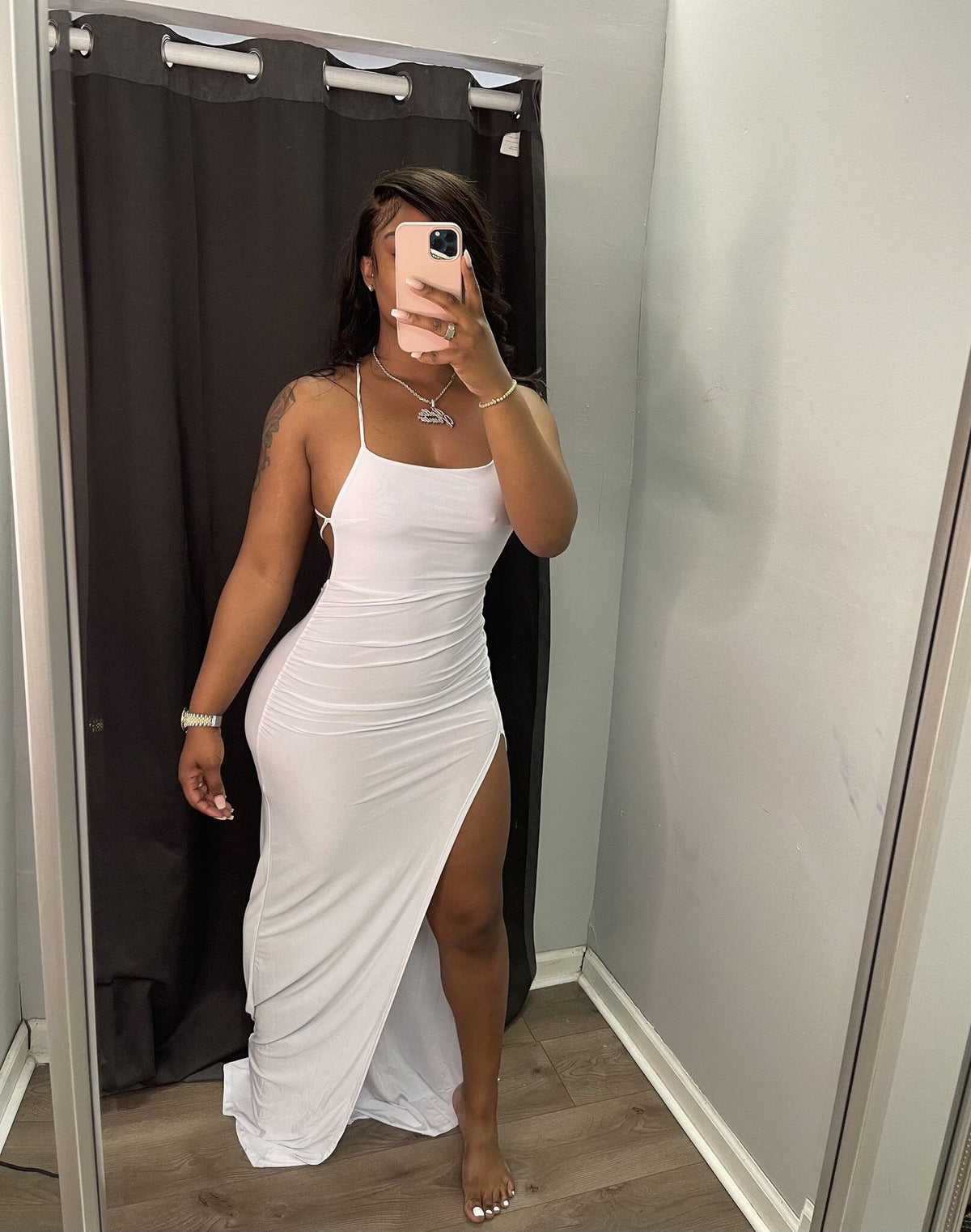 Women's Sexy Backless Solid Color Split Maxi Dress