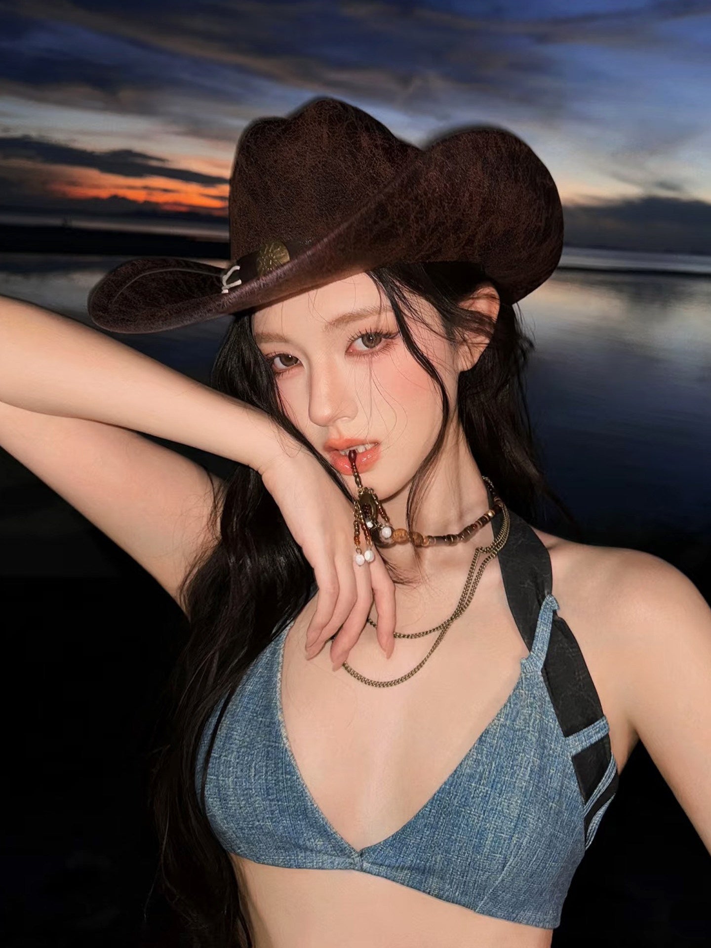 Trendy Western Cowboy Hat with Lace-Up Detail for Men and Women