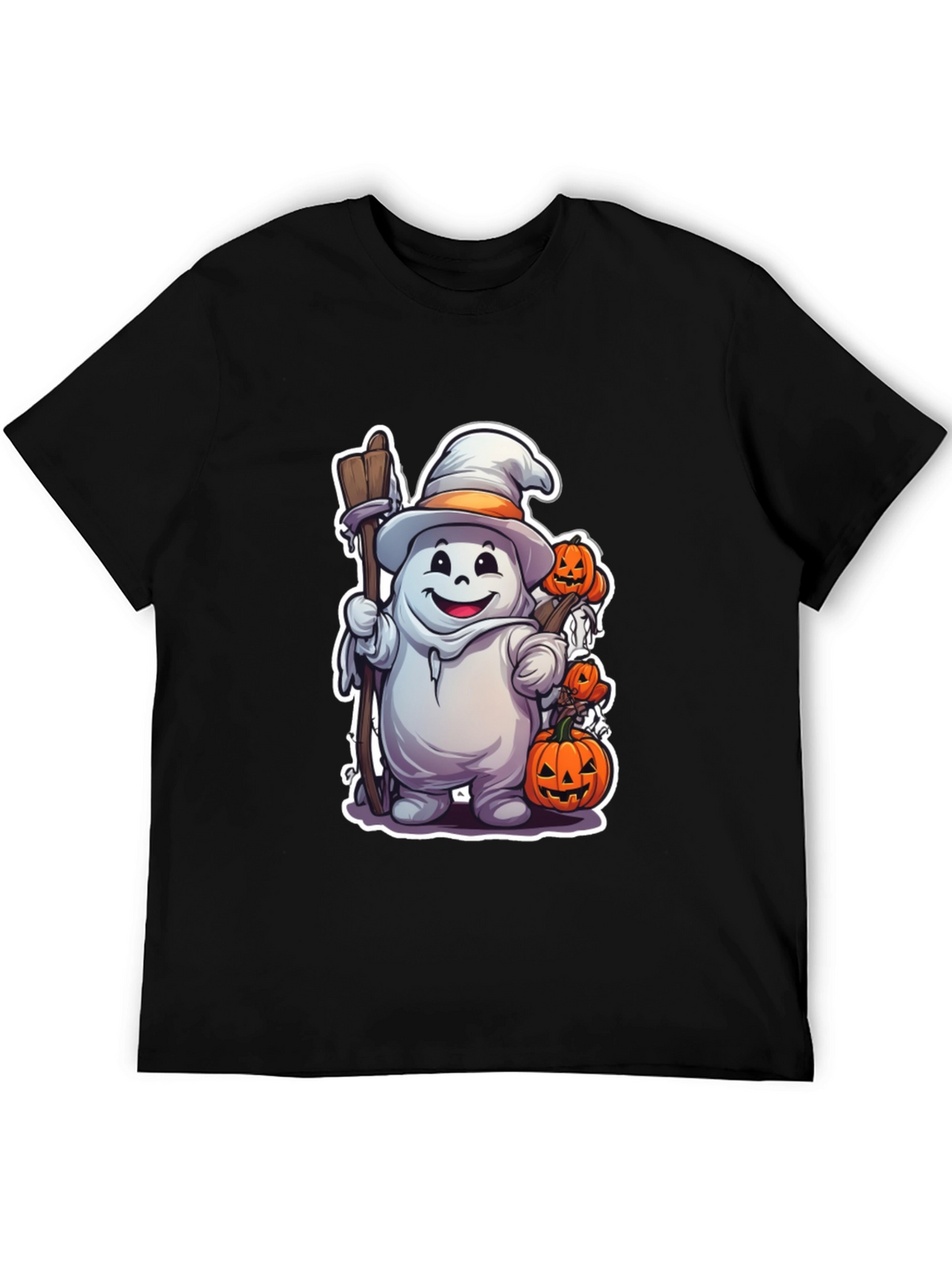Halloween Ghost with Pumpkins Black T-shirt