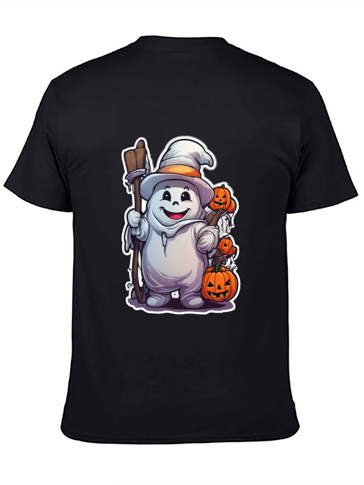Halloween Ghost with Pumpkins Black T-shirt