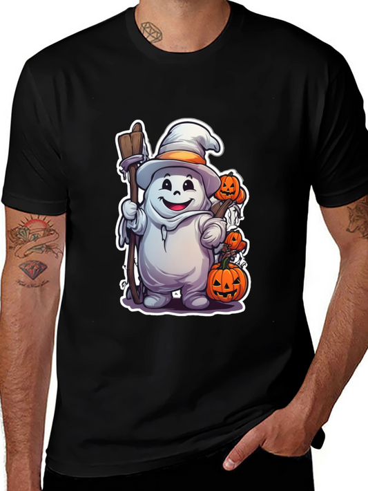 Halloween Ghost with Pumpkins Black T-shirt