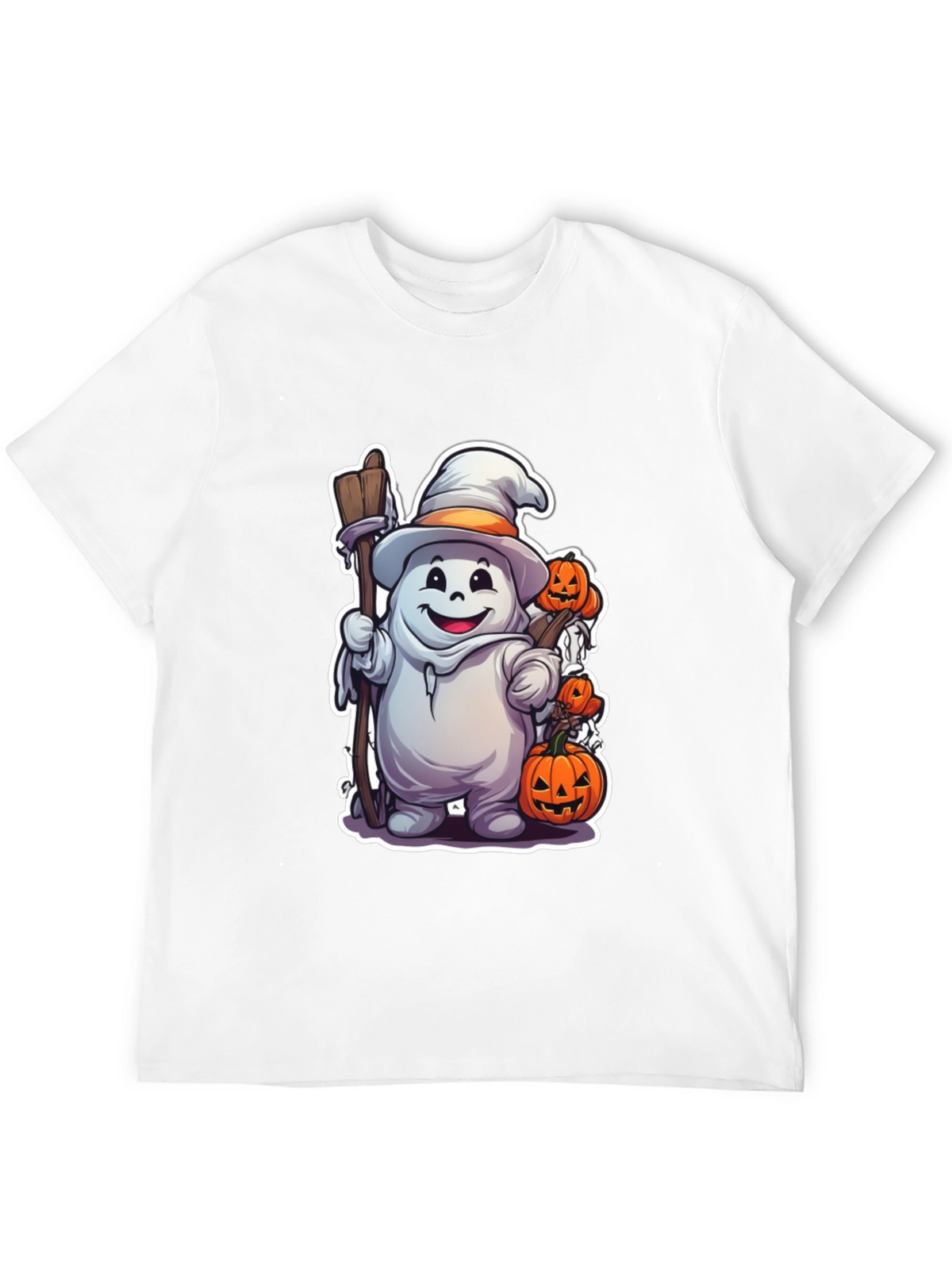 Halloween Ghost with Pumpkins Black T-shirt