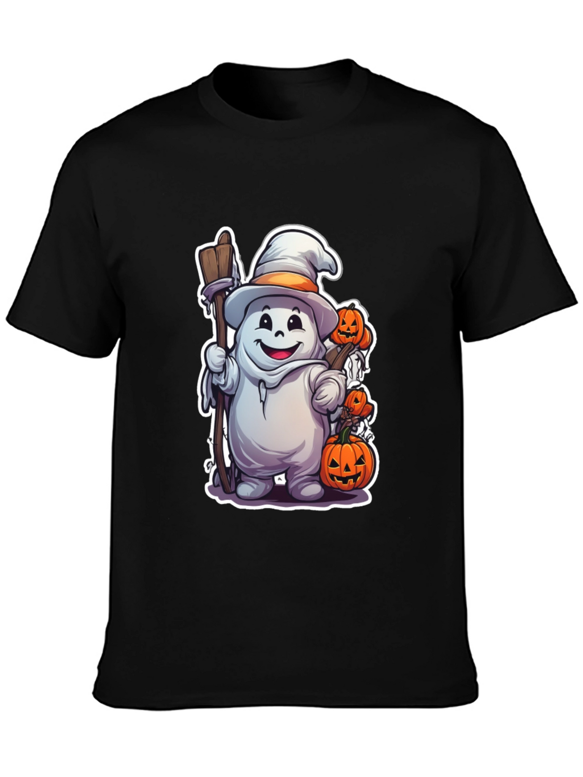 Halloween Ghost with Pumpkins Black T-shirt