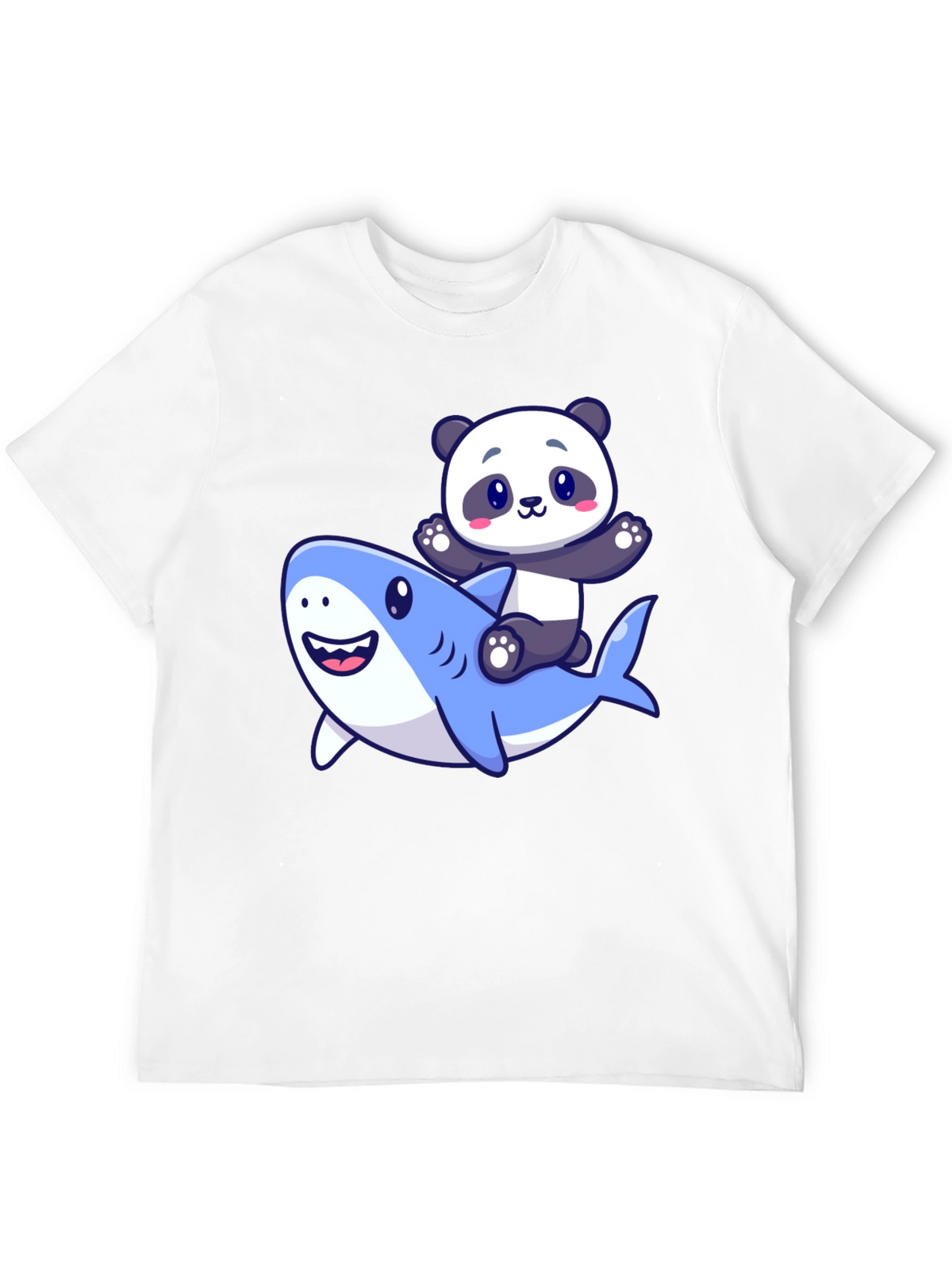 Panda Riding Shark Graphic T-Shirt - Black