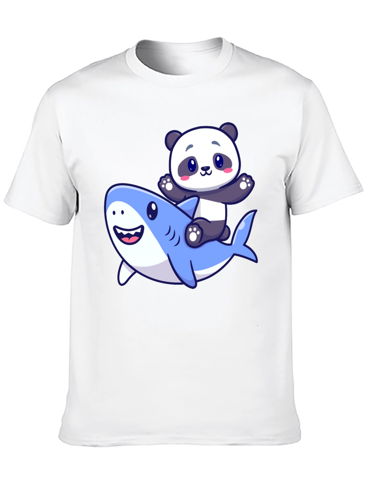 Panda Riding Shark Graphic T-Shirt - Black