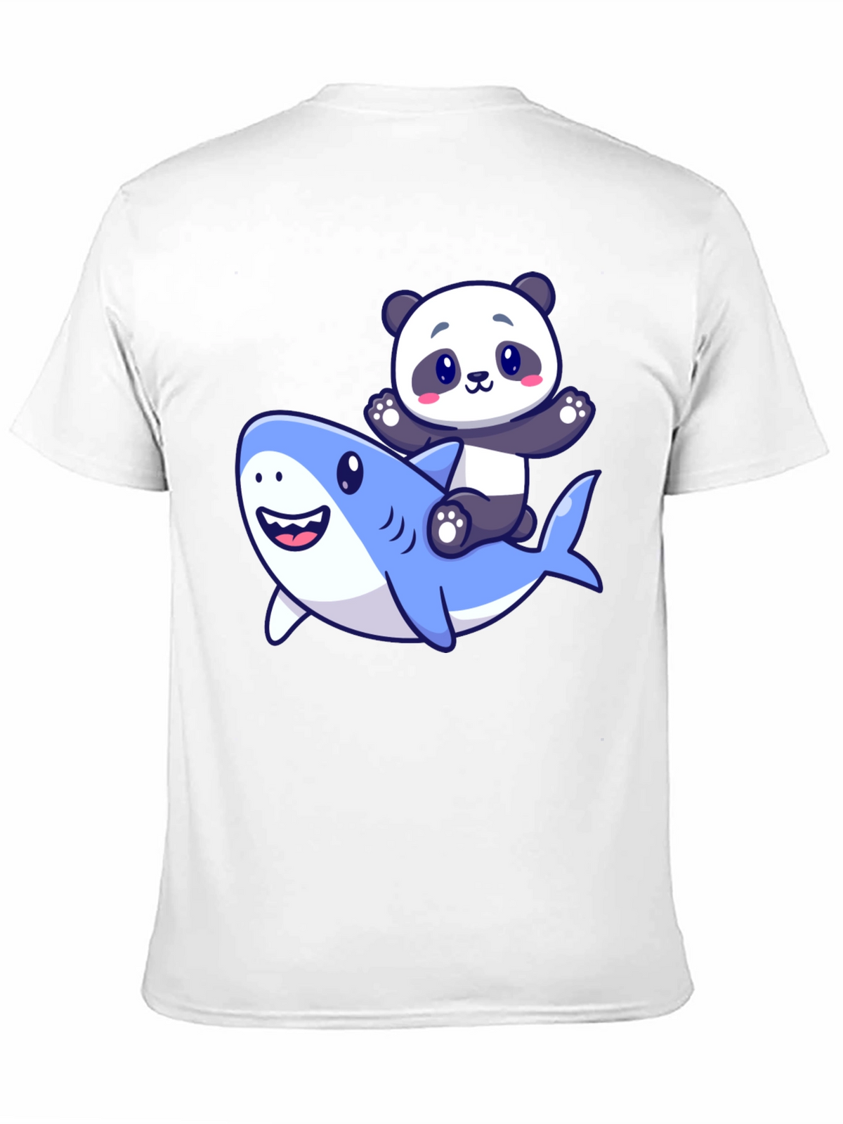 Panda Riding Shark Graphic T-Shirt - Black