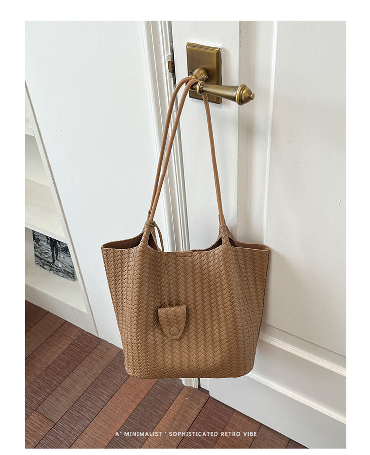 Stylish Large Capacity Woven Texture Tote Bag for Versatile Fashion