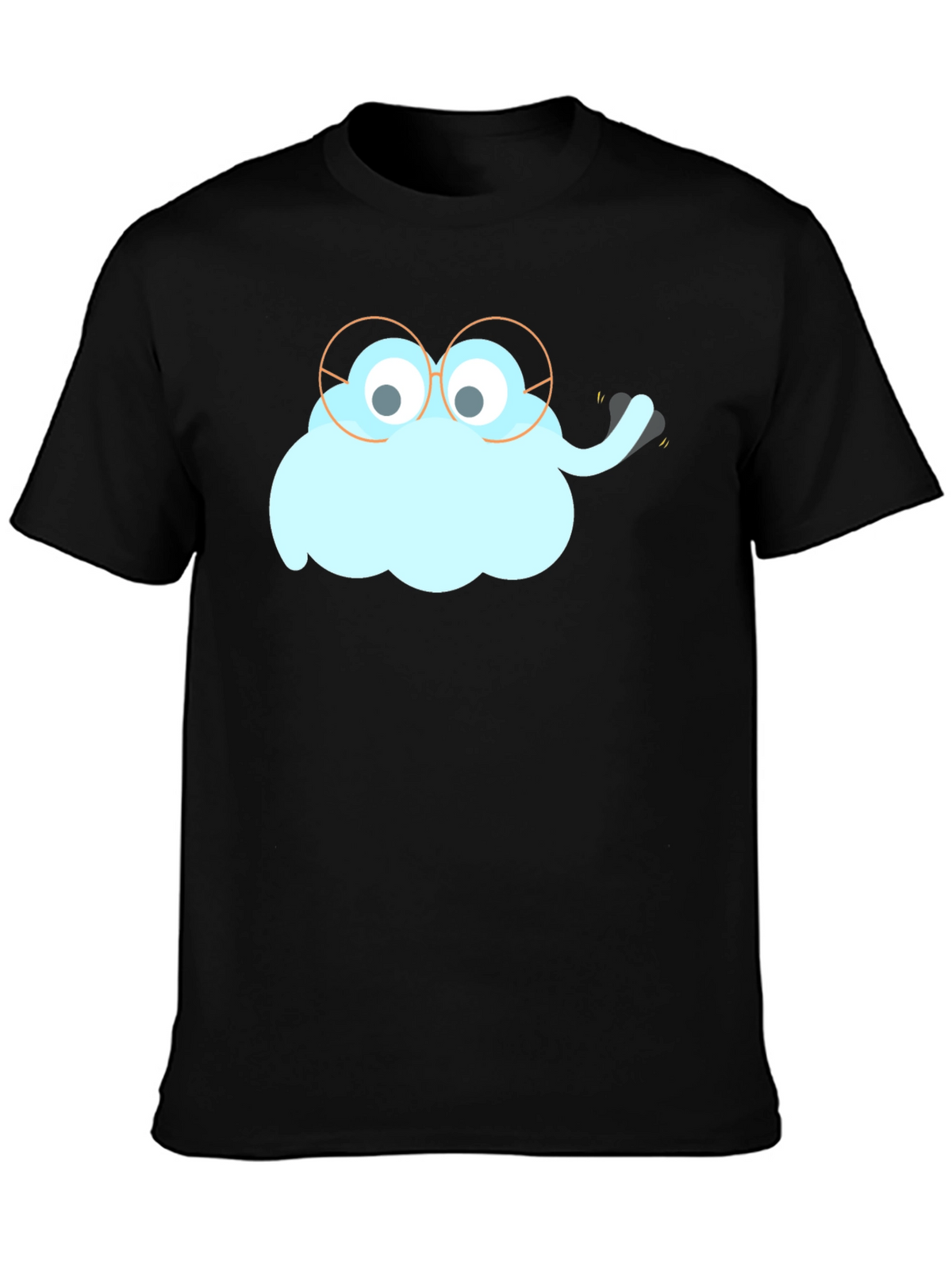 Funny Cartoon Cloud with Glasses Black T-Shirt