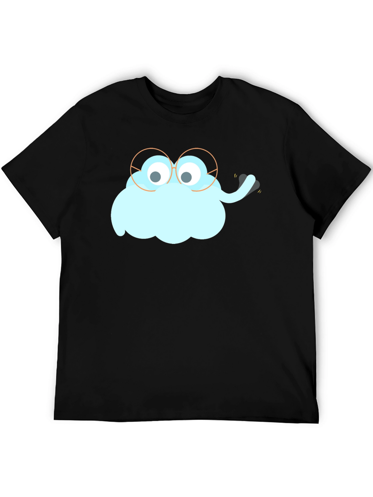 Funny Cartoon Cloud with Glasses Black T-Shirt