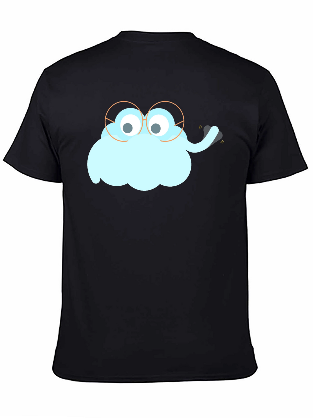 Funny Cartoon Cloud with Glasses Black T-Shirt