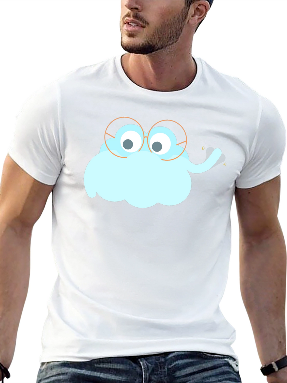 Funny Cartoon Cloud with Glasses Black T-Shirt