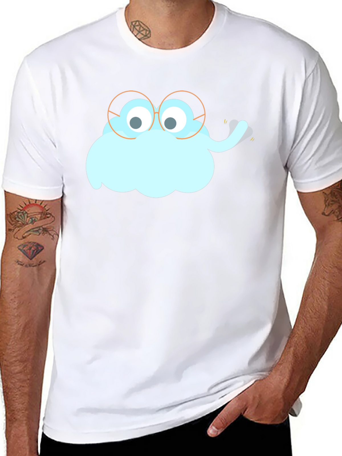 Funny Cartoon Cloud with Glasses Black T-Shirt