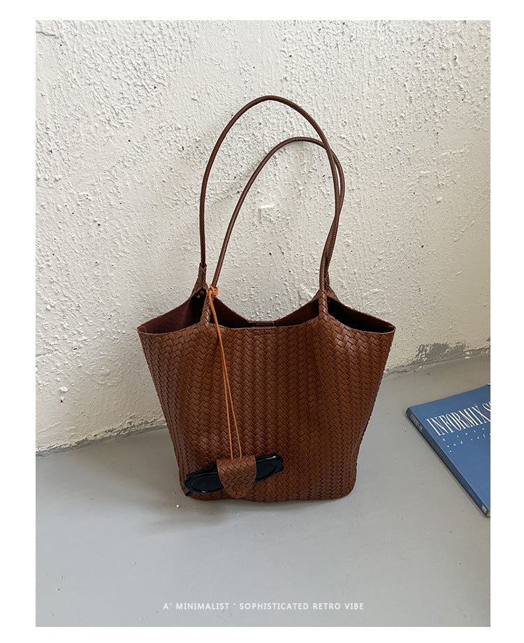 Stylish Large Capacity Woven Texture Tote Bag for Versatile Fashion