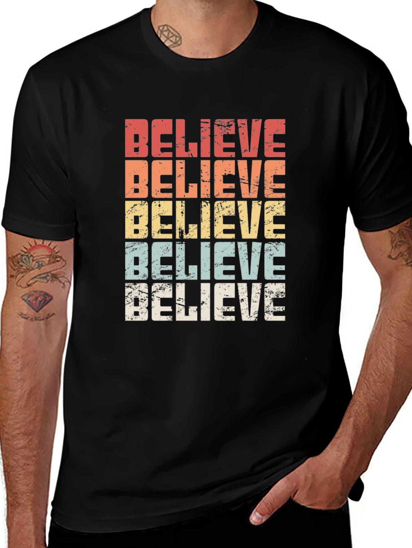 Believe Retro Graphic T-Shirt - Black