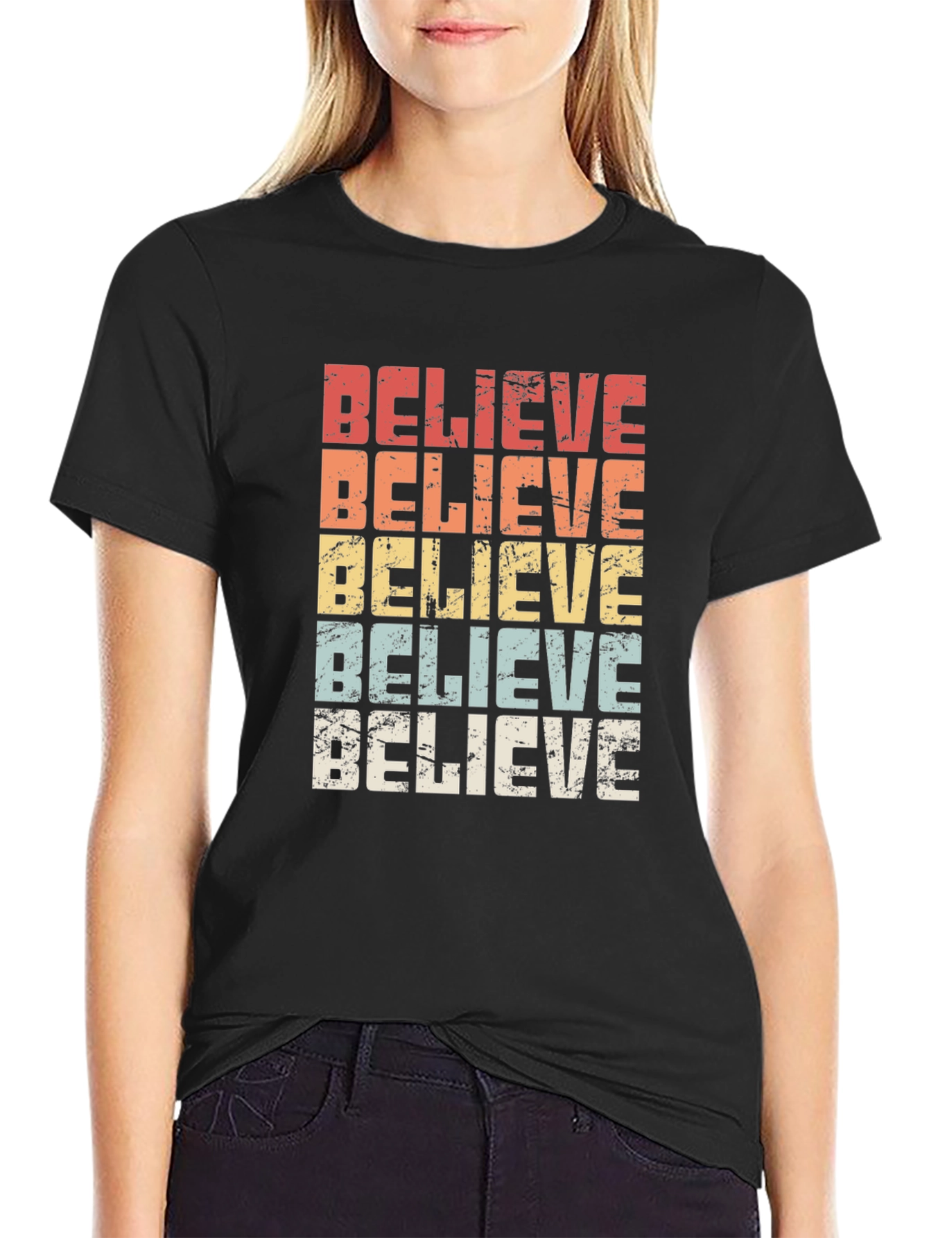 Believe Retro Graphic T-Shirt - Black