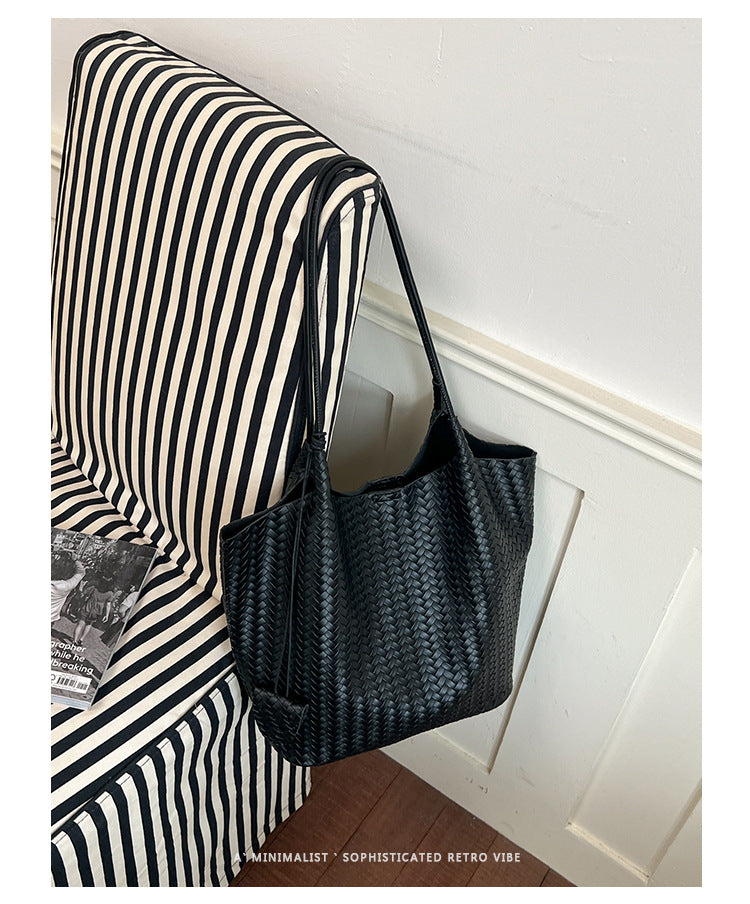 Stylish Large Capacity Woven Texture Tote Bag for Versatile Fashion