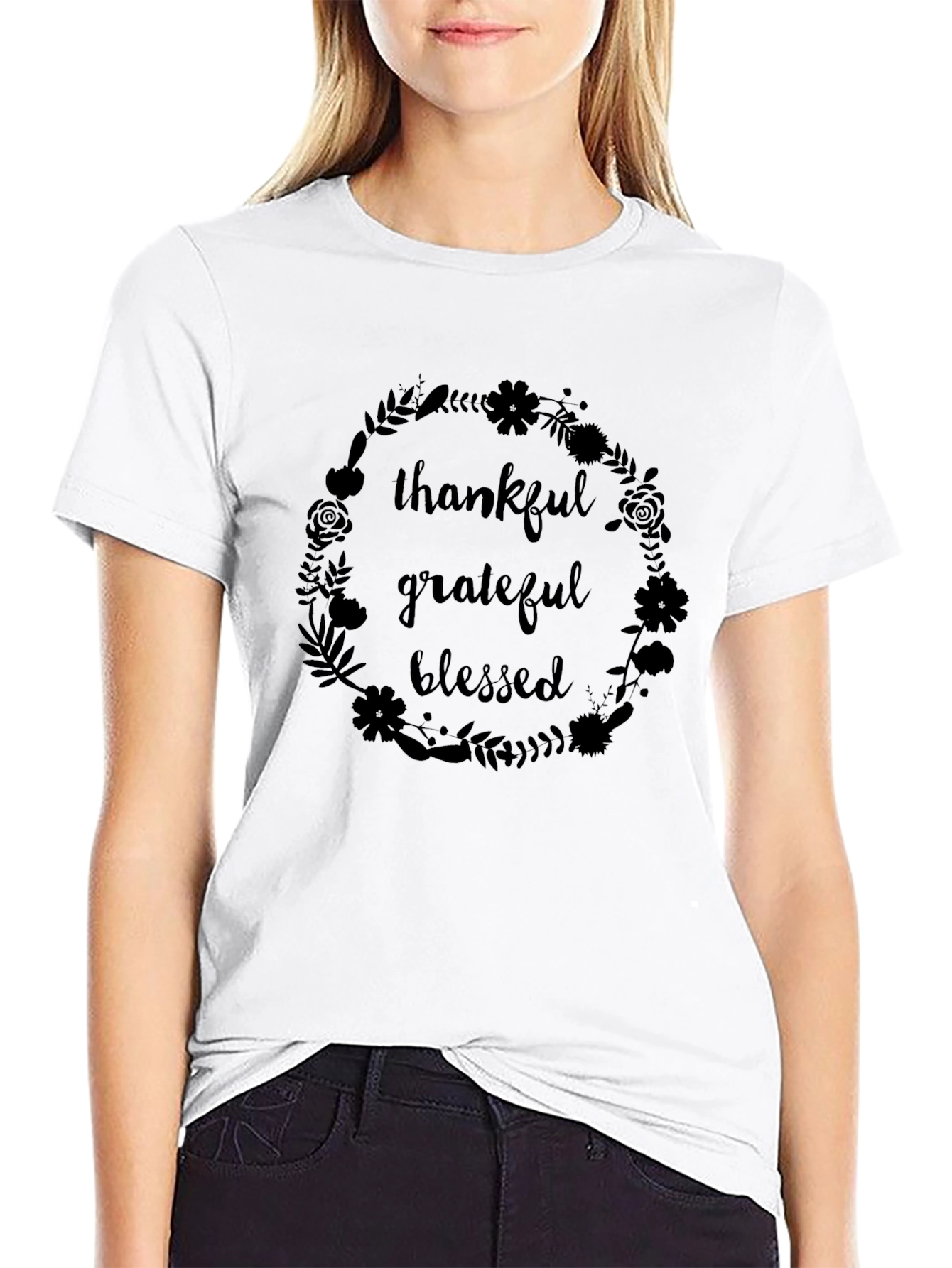 Thankful Grateful Blessed Graphic Tee - Black