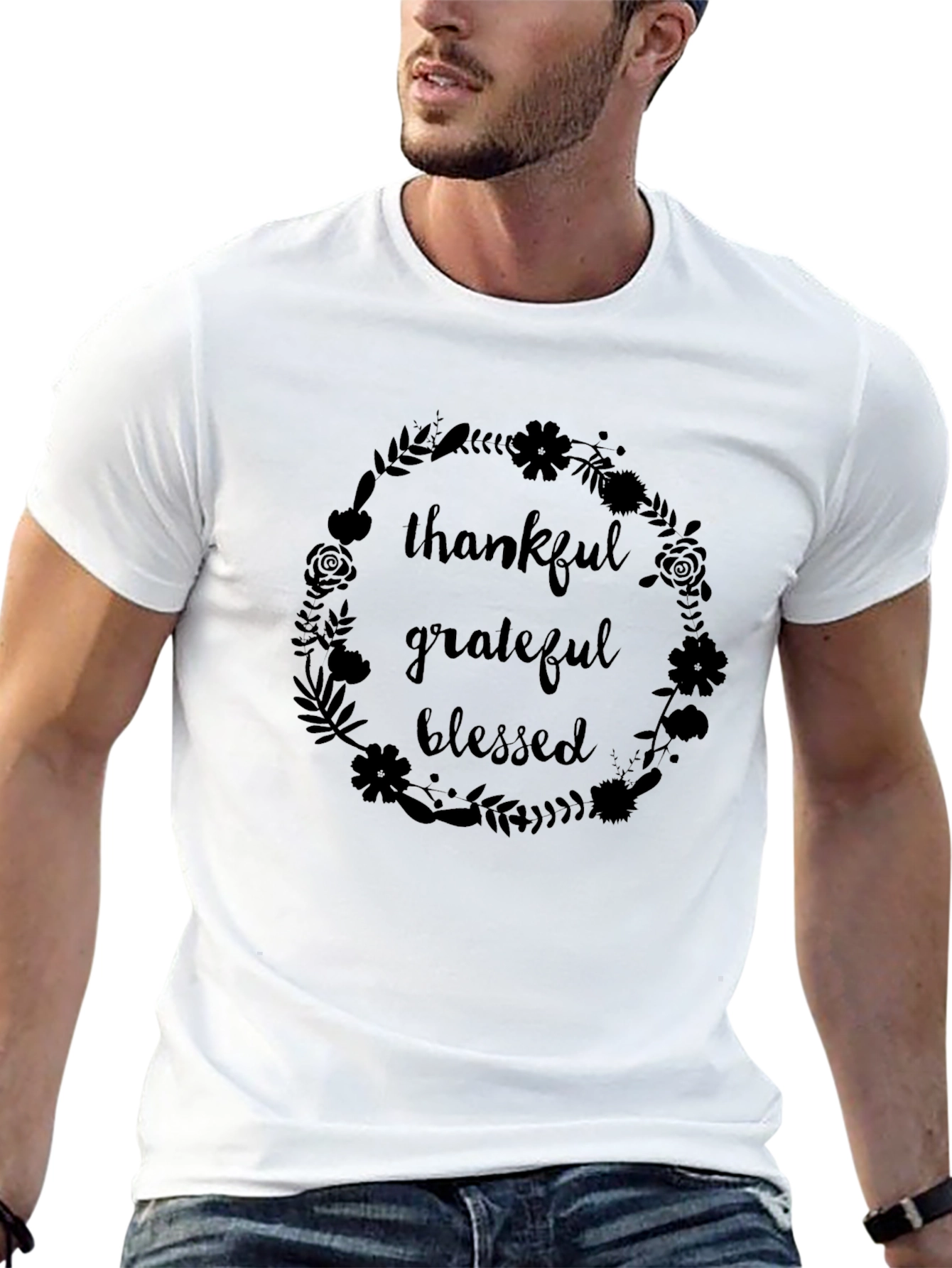 Thankful Grateful Blessed Graphic Tee - Black