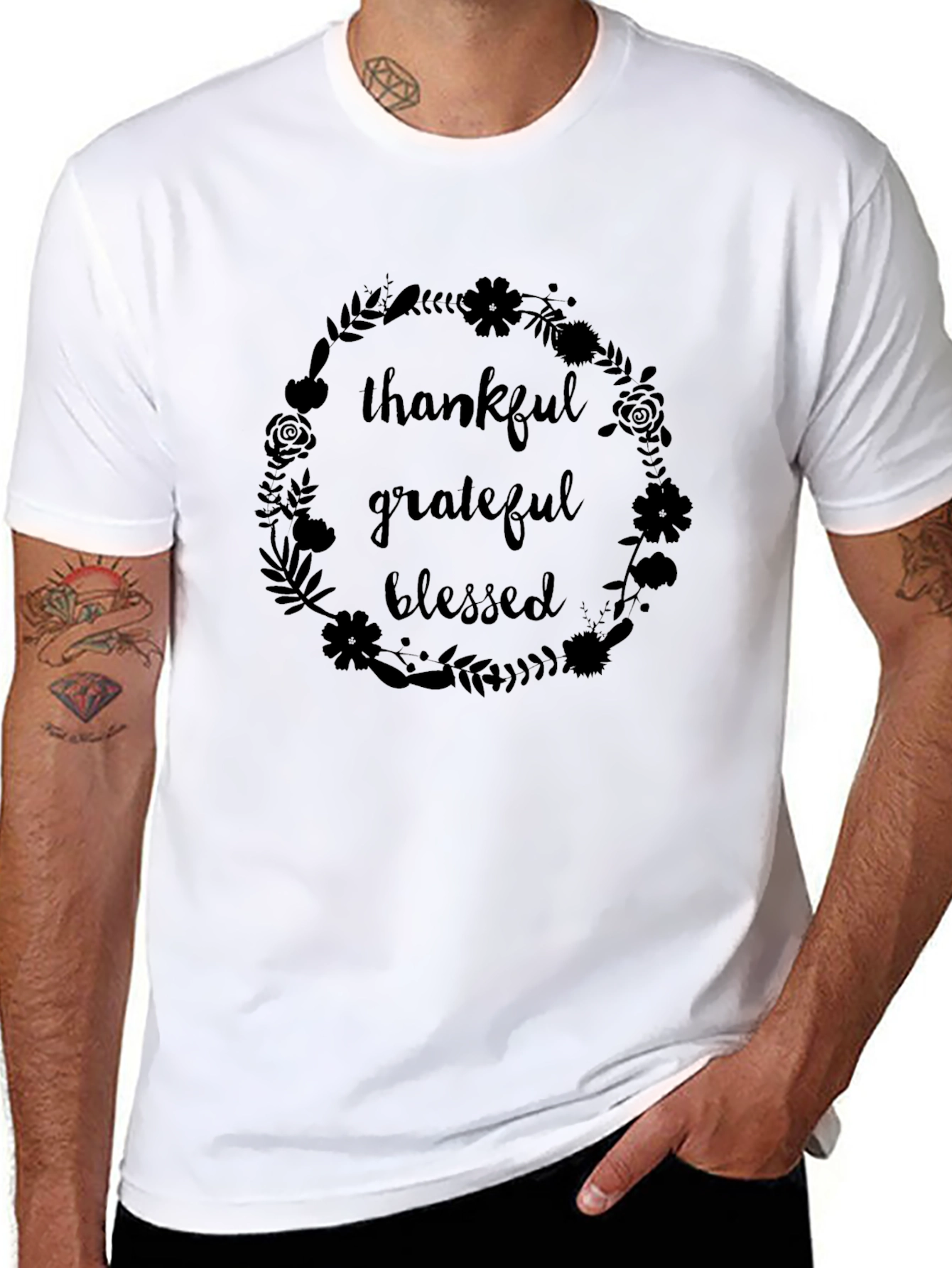 Thankful Grateful Blessed Graphic Tee - Black