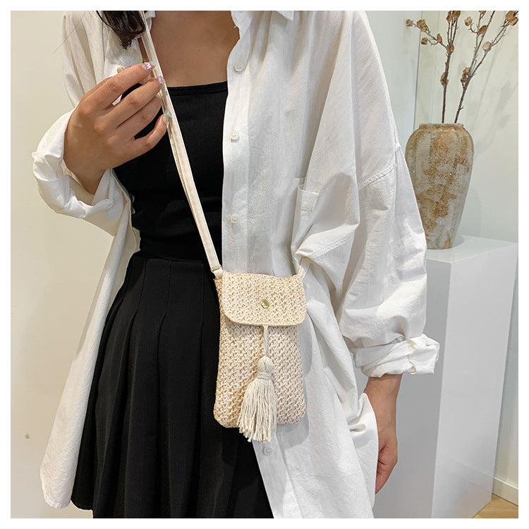 2024 Trendy Summer Crossbody Woven Tassel Phone Bag for Women