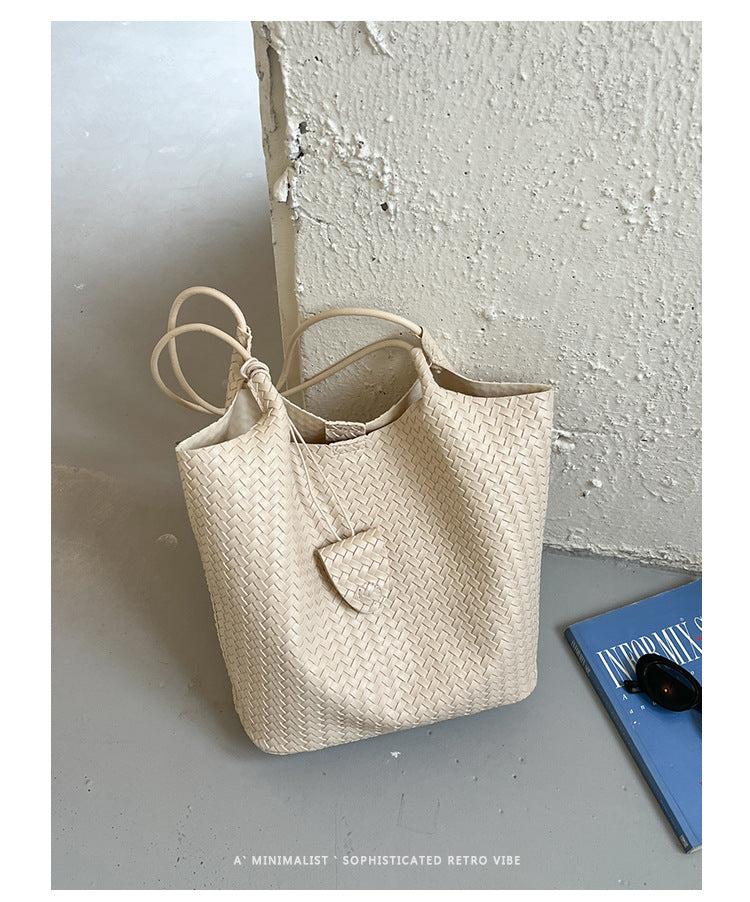 Stylish Large Capacity Woven Texture Tote Bag for Versatile Fashion